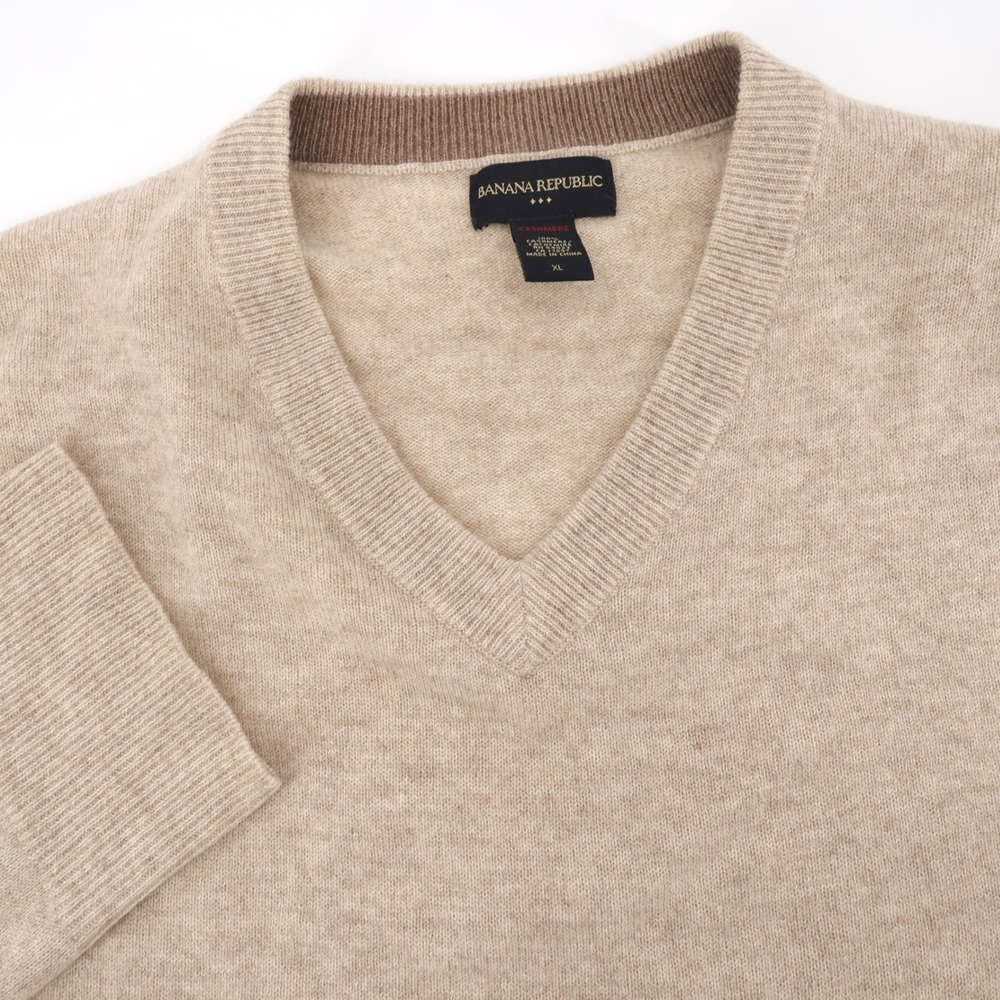 Banana Republic 100% Cashmere V-Neck Sweater Beige Long Sleeve Mens XL